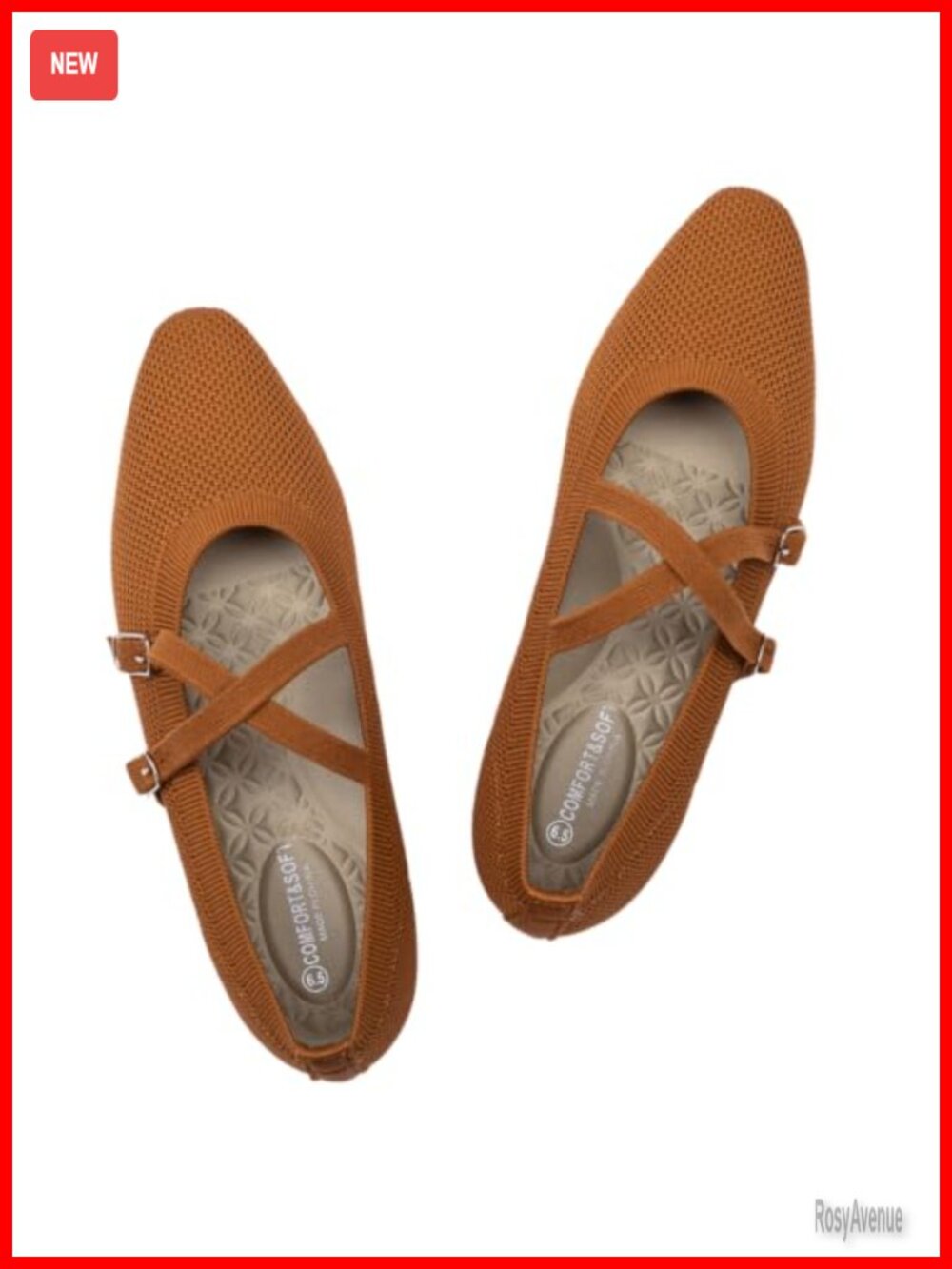 Women's Mary Jane Flats Square Toe Knit Slip On Adjustable Strap Casual Shoes